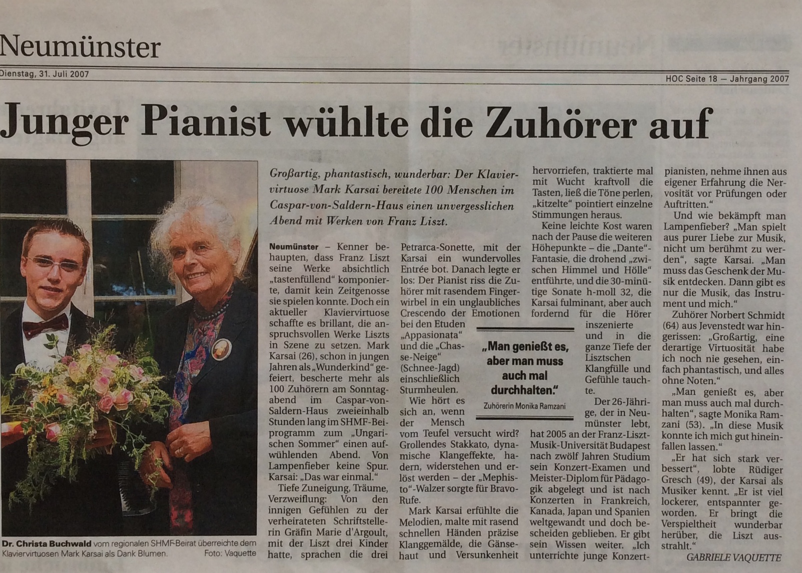 Zeitungsausschnitt Holsteinischer Courier 31.07.2007
